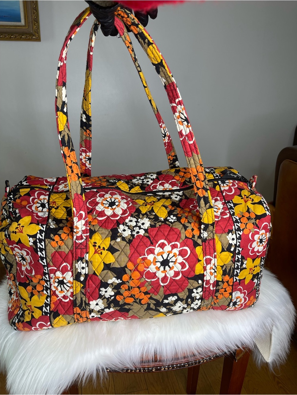 Vera Bradley Quilted Floral Travel Duffel - Red, Yellow & Brown